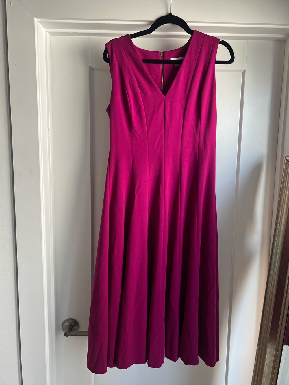 Calvin Klein Sleeveless Fuchsia V-Neck Midi Dress